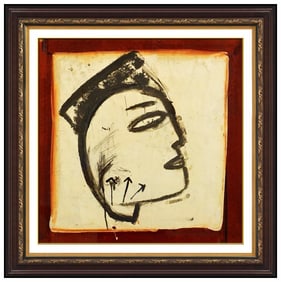 Jamali Signed Pigmentation on Cork Modern Portrait Painting Framed Art