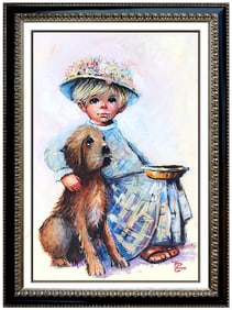 Tony Crosse Signed Oil Child Portrait Painting on Canvas Framed Art