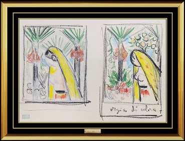 Joseph Stella Signed Pastel Modern Color Portrait Painting Framed Art