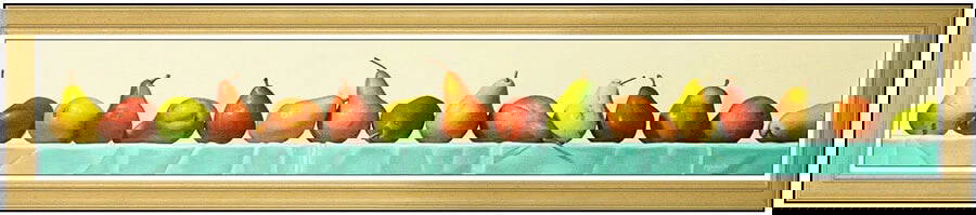 Robert C Jackson Signed Large Oil Fruit Still Life Pears Painting on Board: This lot includes:Gallery COA & free domestic shipping (*insurance and international shipping for an additional charge)Artist: Robert C JacksonTitle: There They Are Standing In A RowMedium: Oil Painti