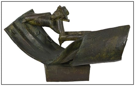 Jean Robert Ipousteguy Signed I'Homme Aux Semelles Devant Bronze Sculpture