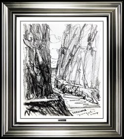 Hiro Yamagata Signed Pastel Italian Landscape Drawing Framed Art