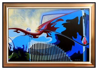 Tom Hale Signed Large Acrylic Lincoln Car Automobile Painting Art