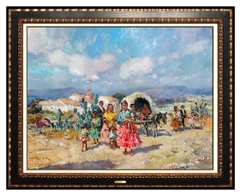 Ignacio Gil Y Sala Signed Large Oil Landscape Painting on Canvas Art