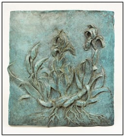Gary Lee Price Signed Mini Irises Bronze Relief Sculpture Flowers Art