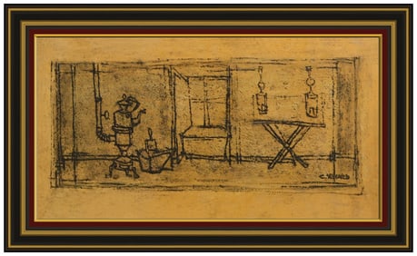 Claude Venard Signed Oil Still Life Painting on Board Framed Art