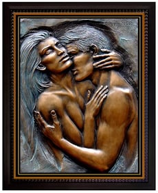 Bill Mack Signed Bronze Relief Sculpture Embracing Female Love Art