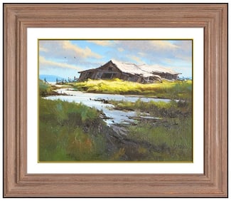 Harold Lyon Signed Oil Landscape Painting on Board Framed Art