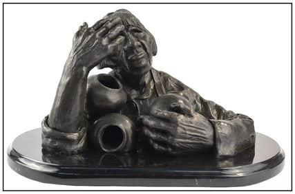 Ray Kobald Signed Bronze Full Round Female Portrait Sculpture Art