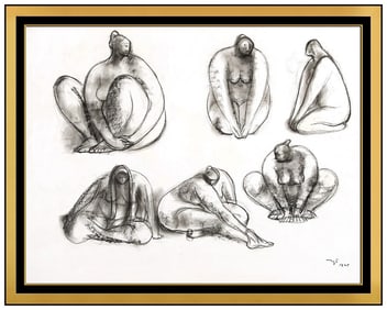 Francisco Zuniga Signed Conte Crayon Nude Female Figurative Drawing Art