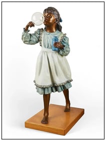 Ramon Parmenter Signed Large Bronze Bubbles Child Girl Sculpture Art