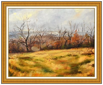 John Caggiano Signed Large Oil Landscape Painting on Canvas Framed Art