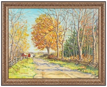 Mildred Gehman Signed Oil Nature Landscape Painting on Board Framed Art