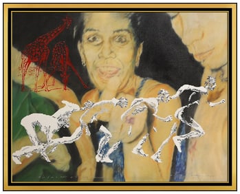 Raul Cordero Signed Large Oil Figurative Portrait Painting on Canvas Art