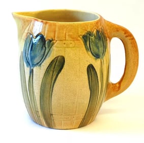 Roseville Studios Signed Hand-Glazed Ceramic Tulip Pitcher Vase Antique Art