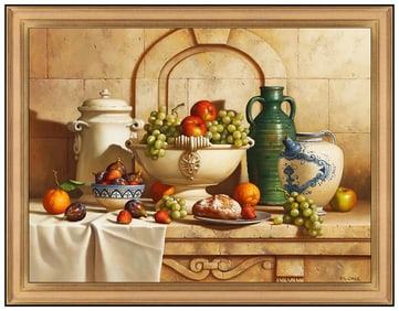 Loran Speck Signed Oil Fruit Still Life Painting on Board Art