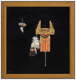 Kirby Sattler Signed Acrylic Native American Motif Painting on Board Art