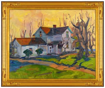 Jeannette Maxfield Lewis Signed Oil Landscape Painting on Canvas Board Art