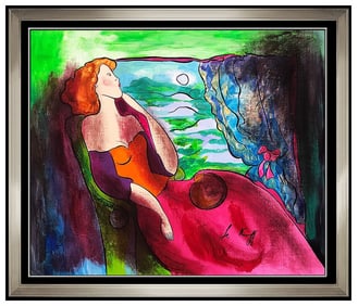 Linda Le Kinff Signed Oil Female Portrait Landscape Painting on Canvas Art