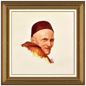 Lluis Ribas Signed Oil Male Portrait Painting on Canvas Framed Art