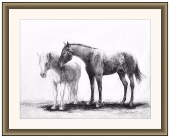 Carol Hurd Signed Rare Watercolor Horse Animal Painting Framed Art