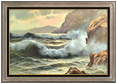 Guido Odierna Signed Large Oil Seascape Coast Painting on Canvas Framed Art