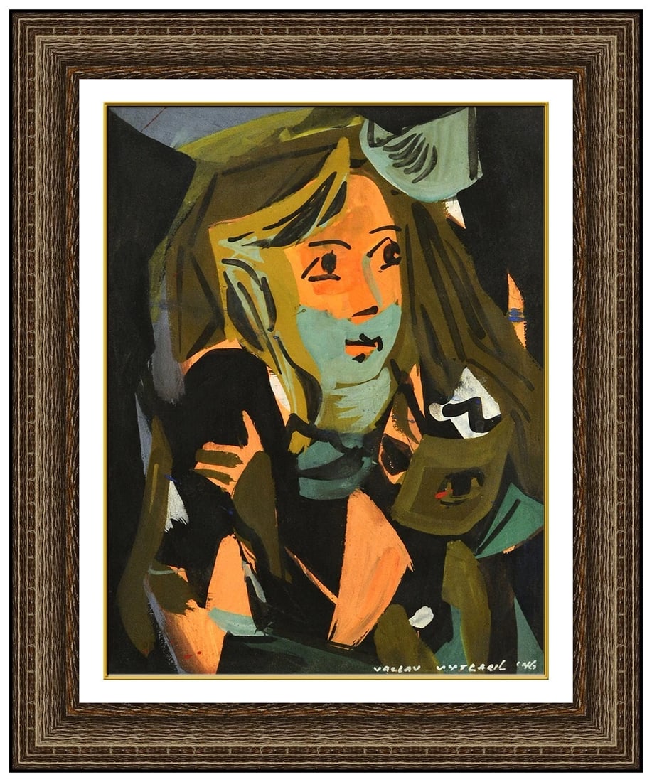 Vaclav Vytlacil Signed Gouache Oil Portrait Abstract Painting Framed Art (1 of 5)
