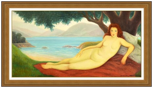 Alexander Warshawsky Signed Oil Female Portrait Painting on Board Framed Art