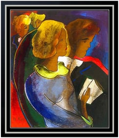 Linda Le Kinff Signed Oil Modern Cubism Portrait Painting on Board Art