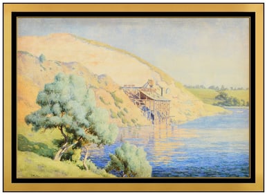 John B Mather Signed Watercolor Water Landscape Painting Framed Art