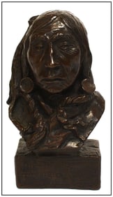 Charles Beil Signed Rare Eagle Calf Bronze Native American Bust Sculpture Art