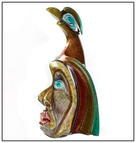 Donald Riggs Signed Full Round Bronze Wisdom Portrait Sculpture Art