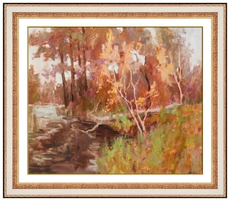 Linda Tippetts Signed Oil Water Landscape Painting on Canvas Framed Art