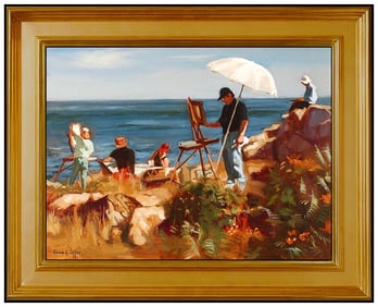 Elaine Coffee Signed Oil Seascape Portrait Painting on Canvas Art