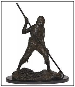 Herb Mignery Signed Large The Riverman Bronze Figure Sculpture Art