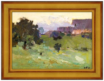 Nikolai Timkov Signed Oil Landscape Painting on Board Framed Art