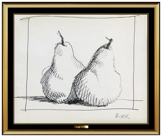 Robert Kulicke Signed Ink Fruit Still Life Drawing Framed Art