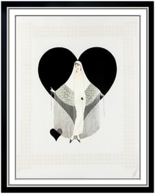 Erte Signed Embossed Serigraph Fringe Gown Large Art Deco Costume Design