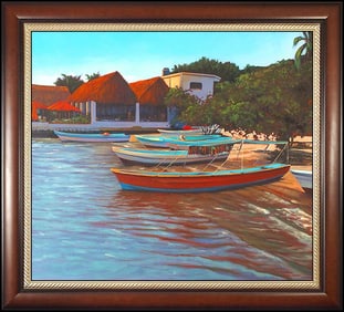 Tom Swimm Signed Large Oil Beach Landscape Painting on Canvas Art