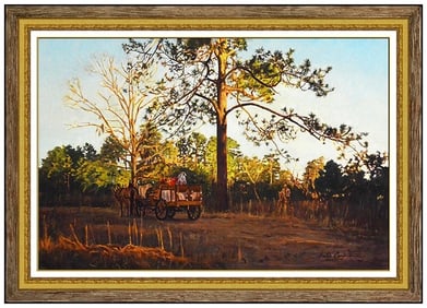 Peter Corbin Signed Large Oil Landscape Painting on Canvas Framed Art