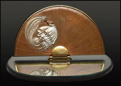 Erte Signed Rare Papillon Bronze Sculpture Table Mirror Art Deco Art