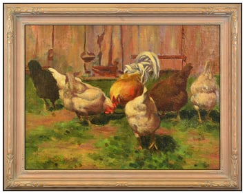 Walter Douglas Signed Oil Rural Animal Painting on Canvas Board Framed Art