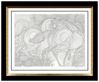 Guillaume Azoulay Signed Ink Horse Etude Tryst Levant Drawing Art