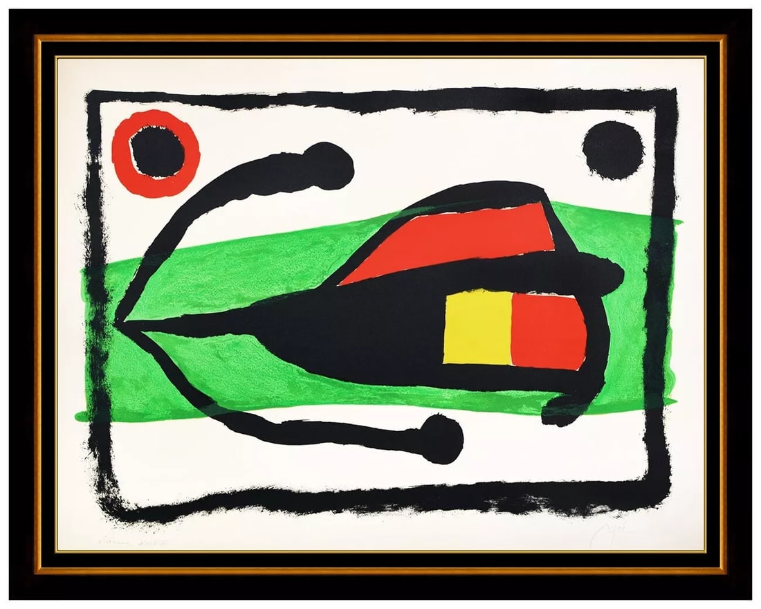 Joan Miro Signed Altamira Color Lithograph Abstract Modern Framed Art: This lot includes:Gallery COA & free domestic shipping (*insurance and international shipping for an additional charge)Artist: Joan MiroTitle: AltamiraMedium: LithographSize: 20” x 26” Fra