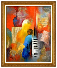 Arbe Berberyan Signed Oil Music Abstract Painting on Canvas Rare Art