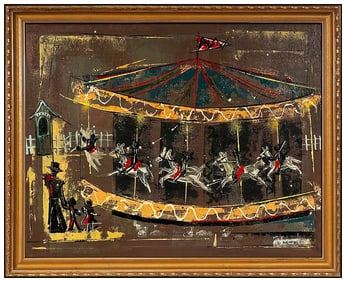 Edward Kienholz Signed Large Oil Carousel Horse Painting on Board Art