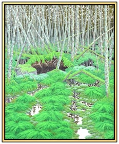 Alan Bray Signed Casein Tree Landscape Painting on Board Framed Art
