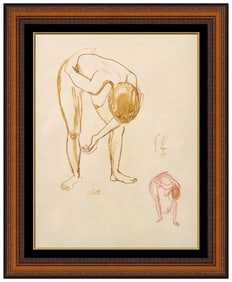 Aaron Bohrod Signed Color Ink Female Figurative Drawing Framed Art
