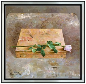 Raul Mateo Signed Oil Floral Still Life Painting on Board Framed Art