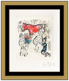 Marc Chagall Signed Color Lithograph Le Petit Cheval Rouge Framed Art